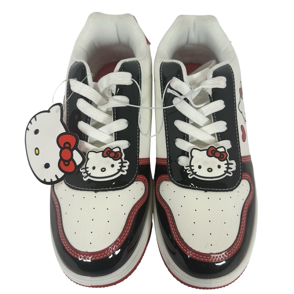 Hello Kitty Sneakers Womens Size 8 White Black Red Hearts Kawaii Y2K Sanrio